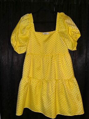 CROSBY by Mollie Burch Yellow Puff-Sleeve Tiered Mini Dress